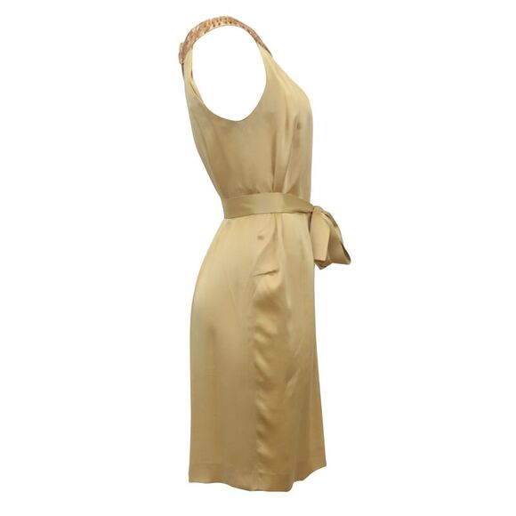 Alberta Ferretti Embellished Neck Detail Belted Dress in Beige Silk - Picture 5 of 6